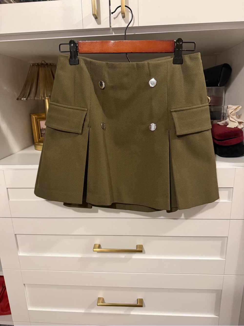 STAUD Olive Green Mini Skirt with Button Detail - Picture 5 of 8